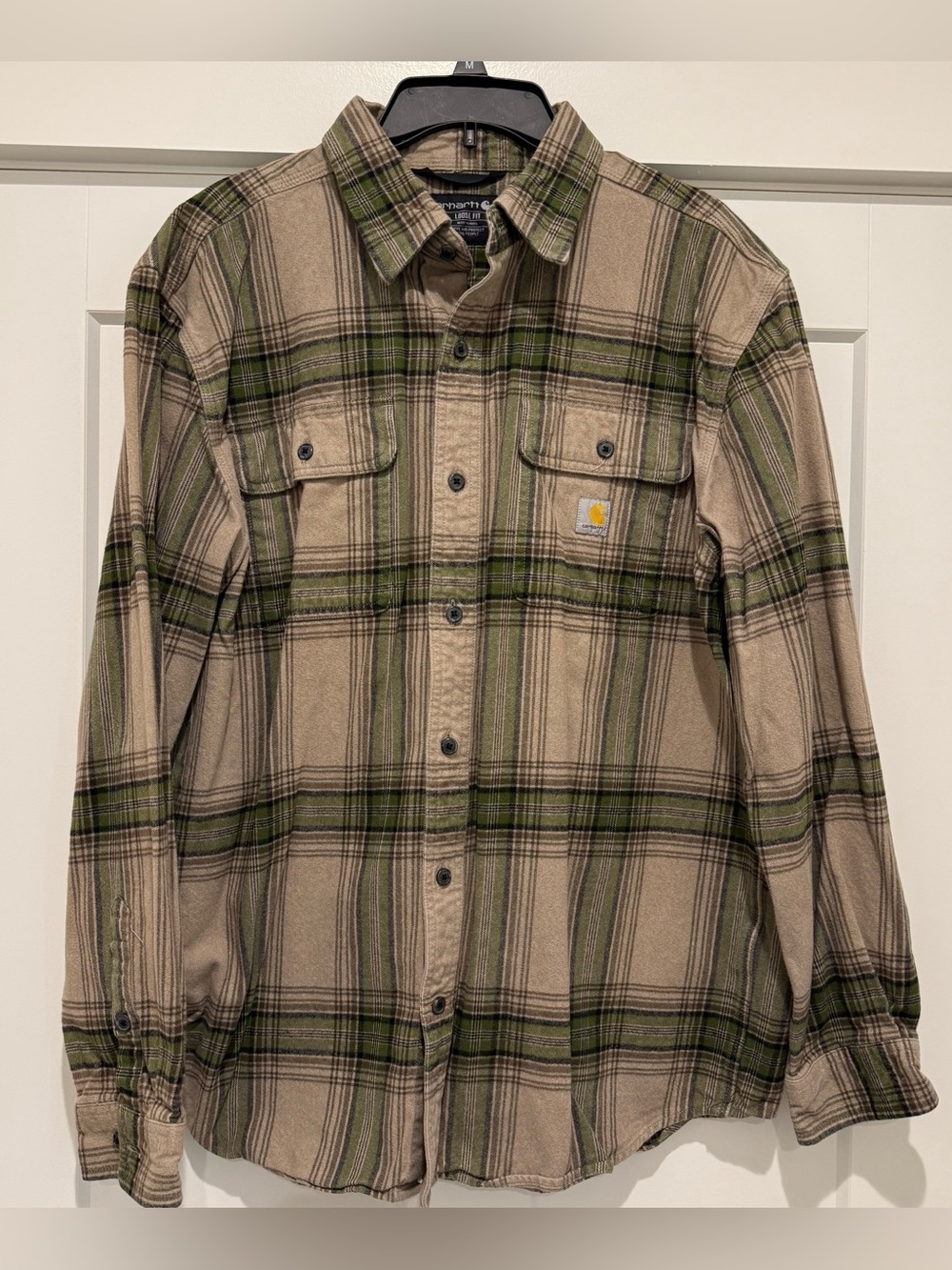 Carhartt Loose Fit Plaid Flannel Long Sleeve Button-Up Shirt Men’s L Cotton